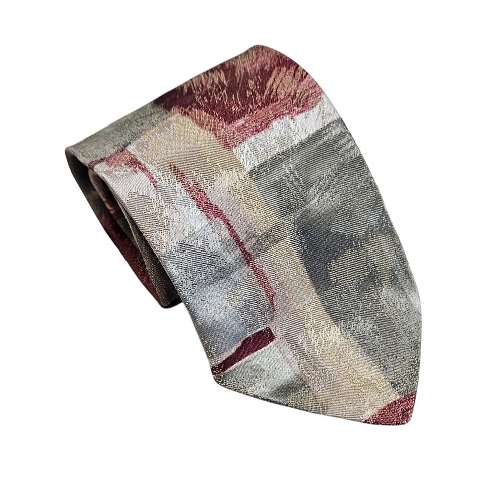 Vintage Puritan‎ Special Edition Abstract Print Tie Gray Burgundy Cream Beige